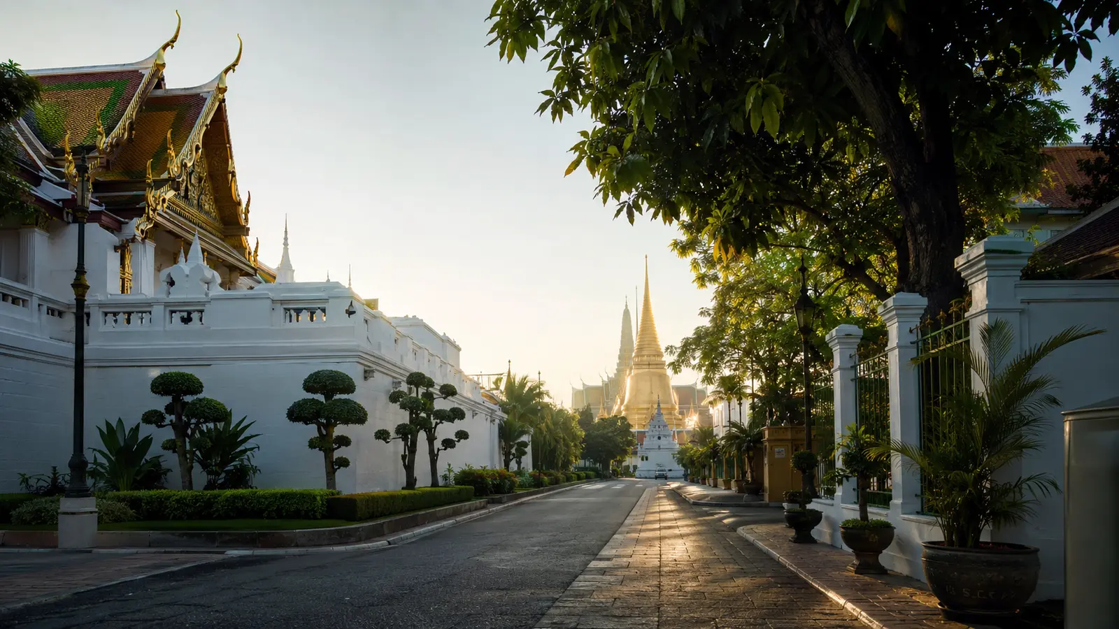 Photorealistic Bangkok royal temple precinct in the morning