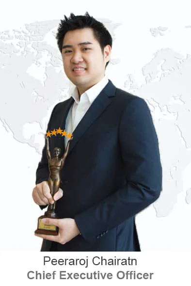 Peeraroj Chairatn, Chief Executive Officer of Chillax Resort, holding an award