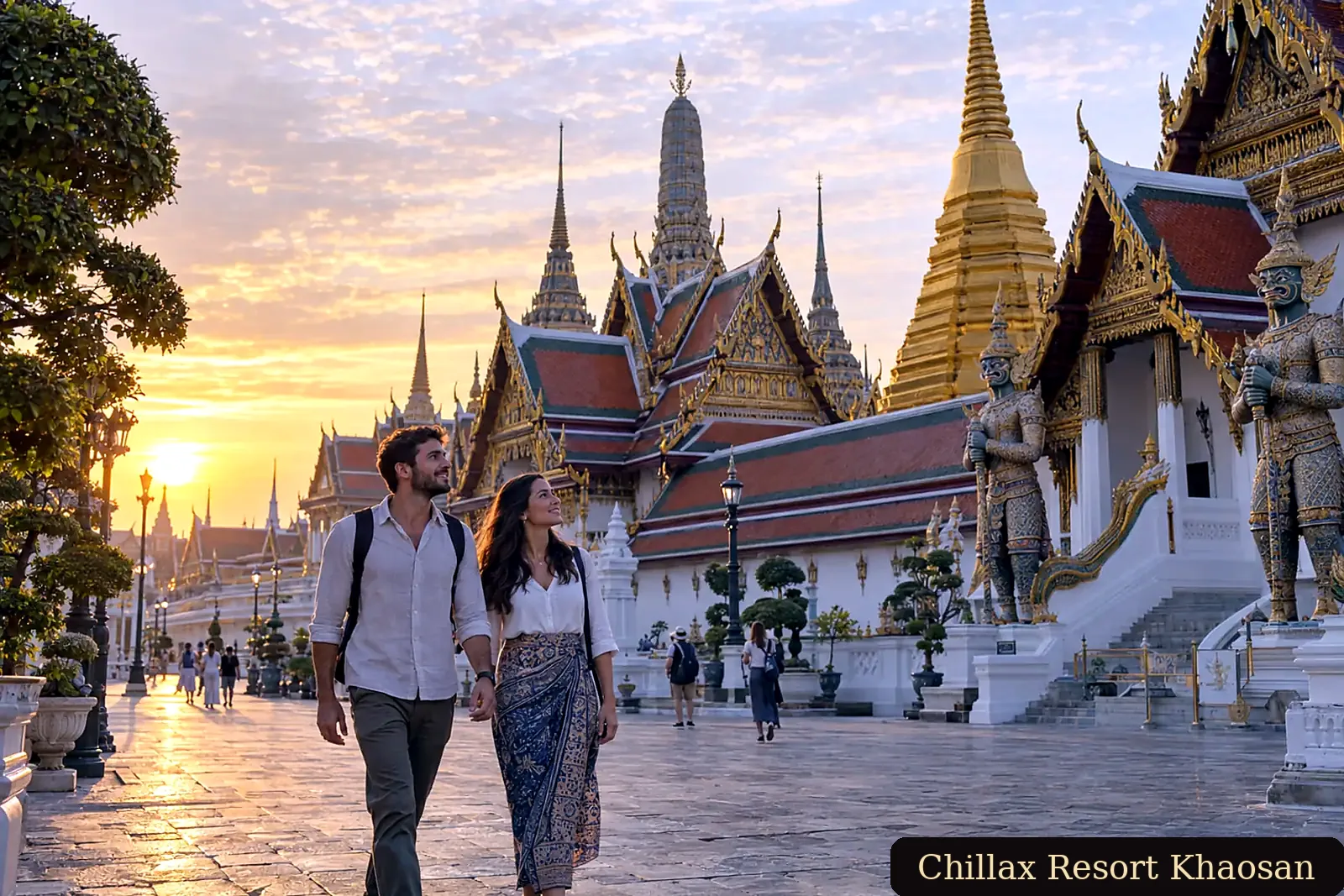 Adult couples visiting the Grand Palace district at dawn