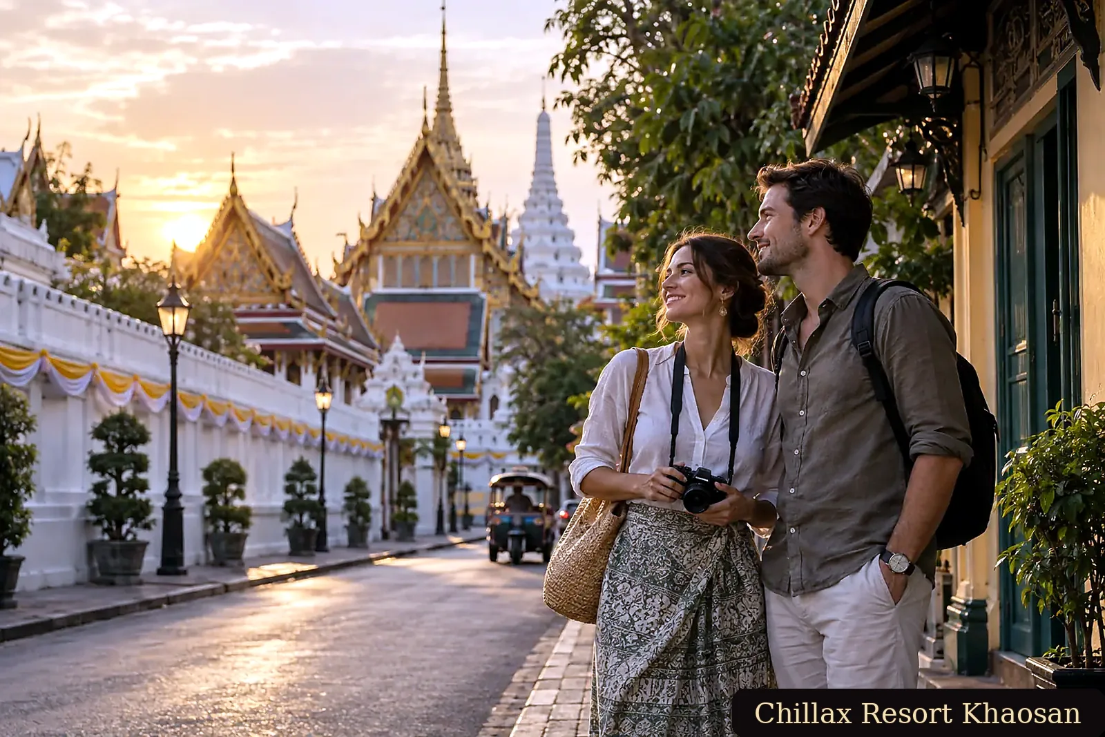 Adult couple exploring the peaceful lanes of Bangkok Old Town